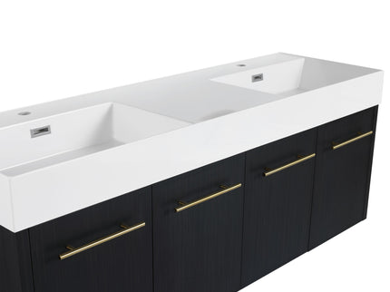 Modern Wall Mounted Bathroom Vanity With Resin Sink And Storage Rack