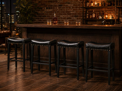 Bar Stool With Brass Nailhead Trim (Set of 2) - Black