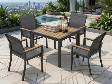 Gray Aluminum Patio Dining Set With Textilene Chairs, 5 Piece All Weather Outdoor Table And Chair Set For Patio, Porch, Garden