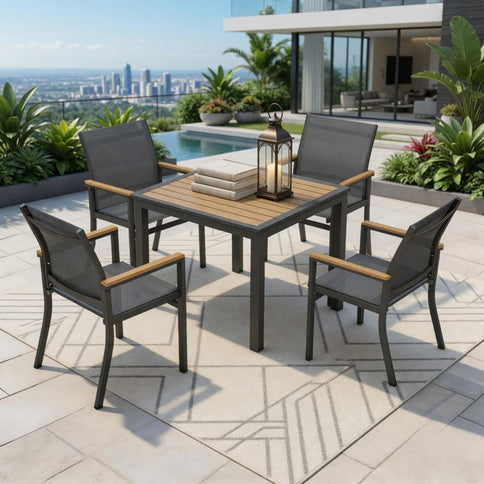 Gray Aluminum Patio Dining Set With Textilene Chairs, 5 Piece All Weather Outdoor Table And Chair Set For Patio, Porch, Garden
