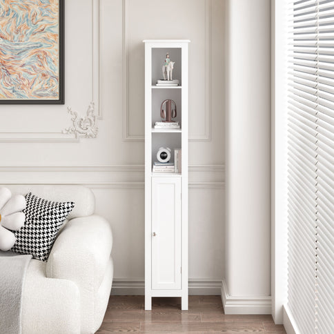 Slim Tall Bathroom Storage Cabinet With Adjustable Shelves, Anti Tip Freestanding Cabinet - White