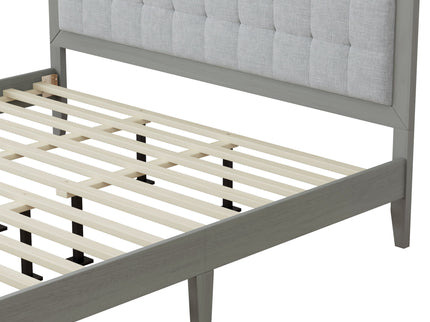 Mid Century Modern Platform Bed With Upholstered Headboard
