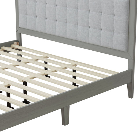 Mid Century Modern Platform Bed With Upholstered Headboard