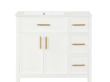 Modern Bathroom Vanity With Sink Top, 2 Doors And 3 Drawers