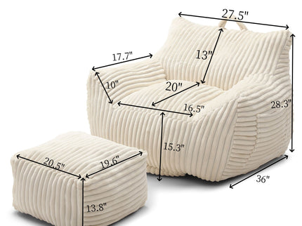 Giant Bean Bag Chair With Armrests And Footstool