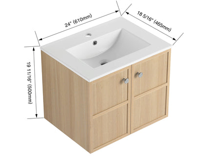 Wall Mounted Bathroom Vanity With Ceramic Sink And 2 Soft Closing Doors