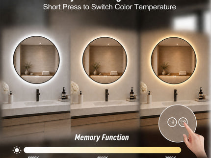 Round Framed Dimmable ED Bathroom Mirror With Anti Fog