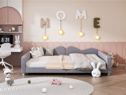 Upholstered Daybed, Sherpa Fabric Sofabed With Cloud-Shaped Backrest