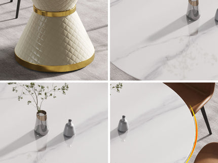 Modern Artificial Stone Round Carbon Steel Base Dining Table, Can Accommodate 6 People