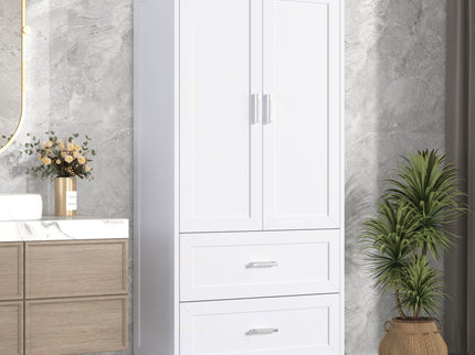 Tall Bathroom Storage Cabinet With 2 Doors And Drawers, Adjustable Shelf