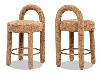 Penny - Round Arched Fully Upholstered Counter Stool (Set of 2) - Orange