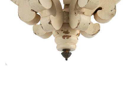 Farmhouse Chandeliar Distressed Pendant French Country Wood Chandelier For Living Room Foyer, Bulb Not Included - Antique Cream