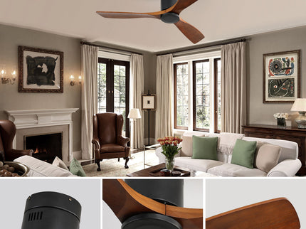 Ceiling Fan With 3 Solid Blades, Remote Controlled Reversible DC Motor - Black