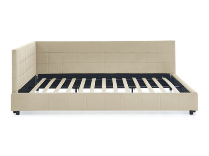 Mid-Century Storage Upholstered Tufted Bed Frame With Backrest And Armrests