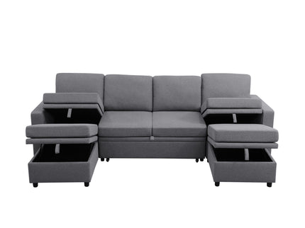 Extra Wide U - Shape Convertible Sleeper Sofa Bed With Dual Storage Ottoman