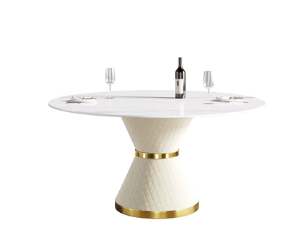 Modern Artificial Stone Round Carbon Steel Base Dining Table, Can Accommodate 6 People