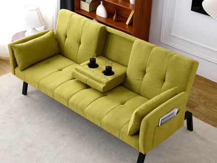 Sofa Bed With Foldable Design And Cup Holder - Green