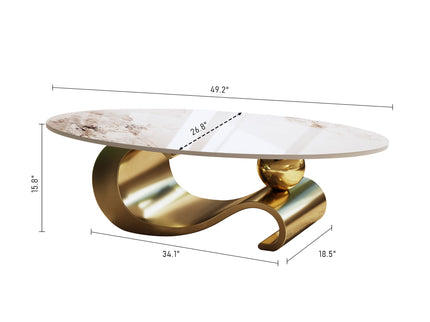 Oval Coffee Table For Living Room - Gold / White