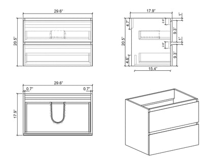 Alice - Bathroom Vanity With Large Storage, Sink Wall Mounted Floating Bathroom Vanity For Modern Bathroom, One-Piece Sink Basin Without Drain And Faucet