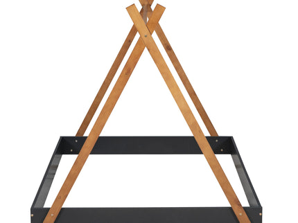 Full Size Tent Floor Bed With Triangle Structure, Low Profile Design - Black / Brown