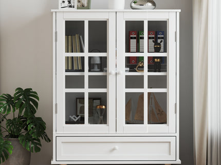 Minimalist Buffet Cabinet With Double Glass Doors And Drawer