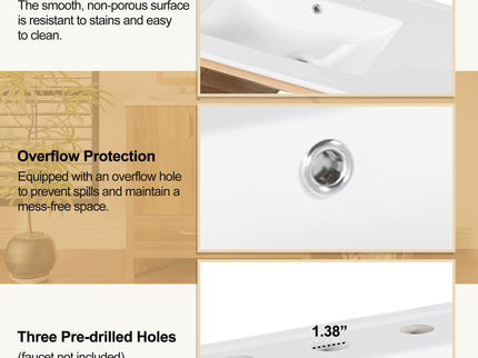 36" Bathroom Vanity, 2 Soft Close Doors, 4 Soft Close Drawers, Adjustable Shelf, Storage Cabinet - Acacia Wood