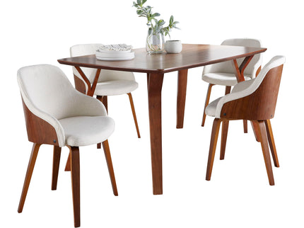 Folia Bacci - 5 Piece Mid-Century Modern Dining Set - Walnut / Cream