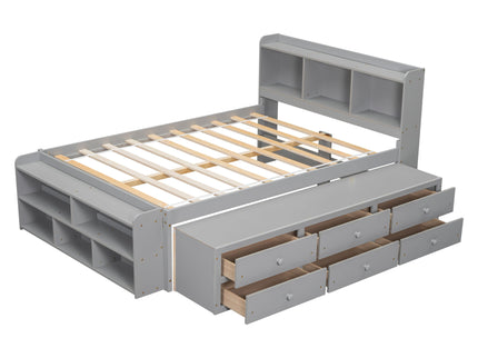 Bed With Bookcase Headboard, Under Bed Storage Drawers And Bed End Storage Case