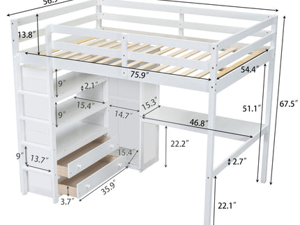 Loft Bed With Built In Wardrobe, Desk, Shelves And Drawers