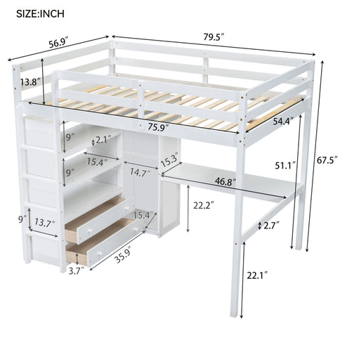 Loft Bed With Built In Wardrobe, Desk, Shelves And Drawers