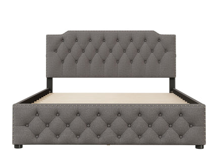 Upholstered Platform Bed With 2 Drawers And 2 Sets Of USB Ports On Each Side, Fabric