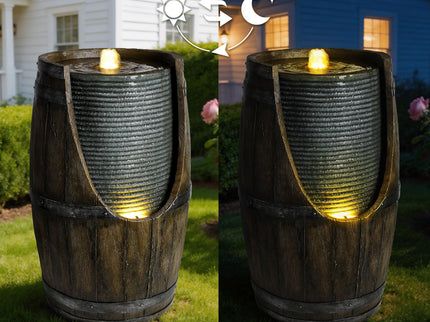 Rustic Barrel Water Fountain With LED Light