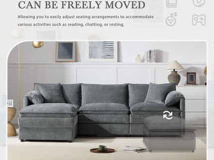 Modular Sectional With Deep And Wide Seat, Cloud Couch Set With Double Cushions Sofa With Movable Ottoman
