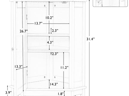 Triangle Corner Bathroom Cabinet With Adjustable Shelf, Storage Unit - Gray