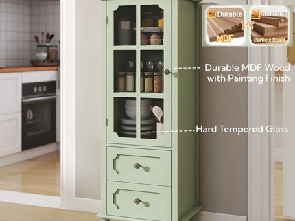 Minimalism Buffet Cabinet With Glass Doors And Double Drawer