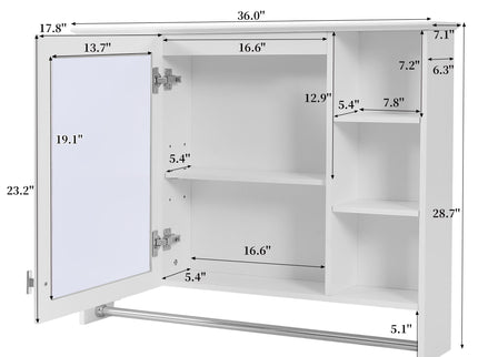 Modern Wall Mounted Mirror Cabinet With Adjustable Shelf, Soft Close Door, And Towel Bar