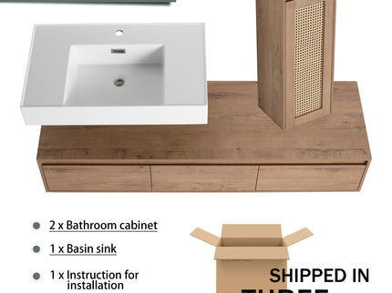 Modern Imitative Wall Mounted Bathroom Vanity With Resin Sink And Side Cabinet