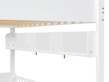 Bunk Bed With 3 Storage Shelves, Adjustable Ladder Left Or Right