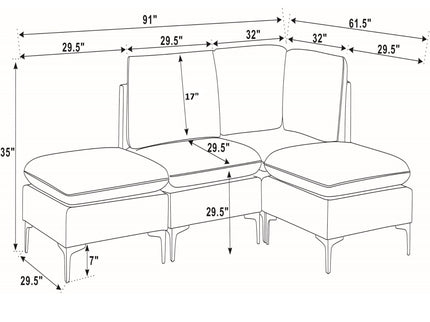 Upholstered Modular Sectional With Tall Legs, Medium Firm Seat