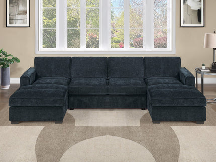 U - Sectional Sofa Upholstered LAF / RAF Chaise With Armless Loveseat And Chairs - Black