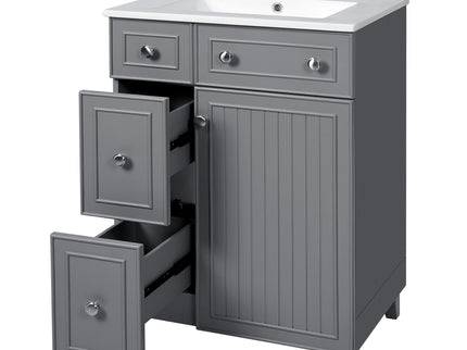 Transitional Style Bathroom Vanity Cabinet With Ceramic Sink