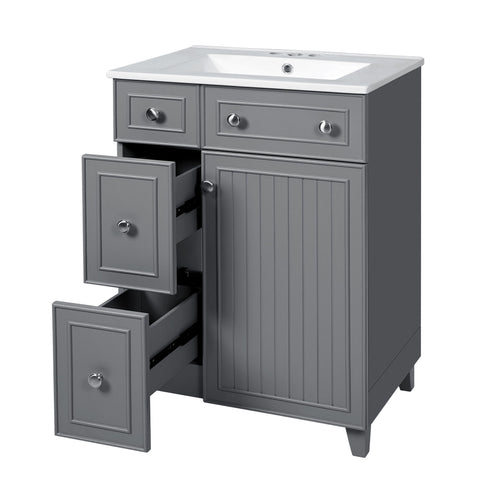 Transitional Style Bathroom Vanity Cabinet With Ceramic Sink