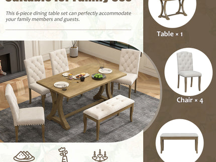 Dining Table Set With 4 Upholstered Chairs And Bench