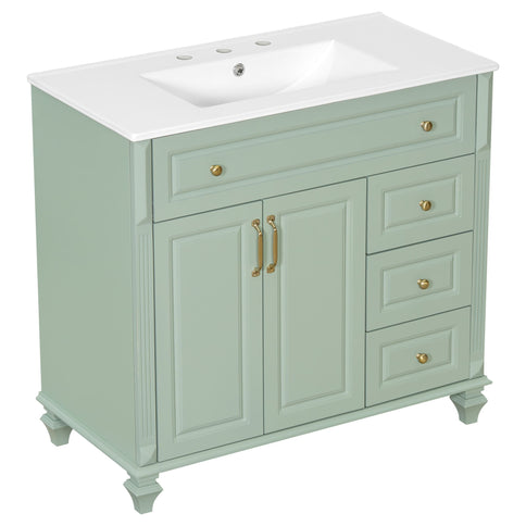 Modern Bathroom Vanity With Sink, 3 Drawers & 2 Doors