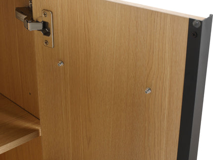 58" Freestanding Bathroom Cabinet With 4 Soft Close Doors & 3 Open Racks (Vanity Only, No Sink) - Oak