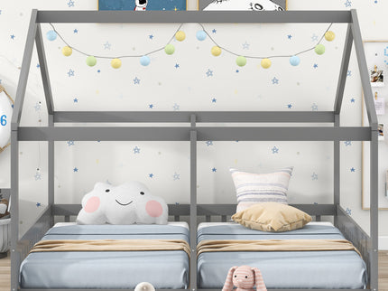House Platform Beds, 2 Shared Beds, Metal Frame With Guardrails