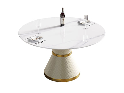 Modern Artificial Stone Round Carbon Steel Base Dining Table, Can Accommodate 6 People