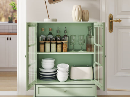 Minimalist Buffet Cabinet With Double Glass Doors And Drawer