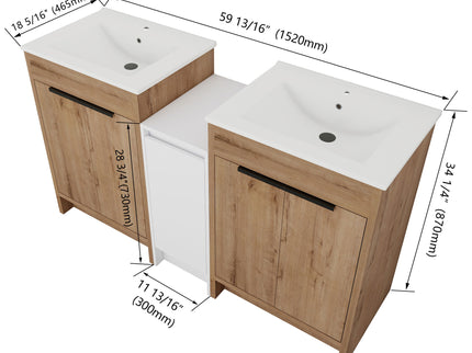Freestanding Bathroom Vanity & Sink, Storage Cabinets, Soft Closing Doors