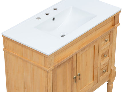Modern Bathroom Vanity With Ceramic Sink, Soft Close Doors, Adjustable Shelves